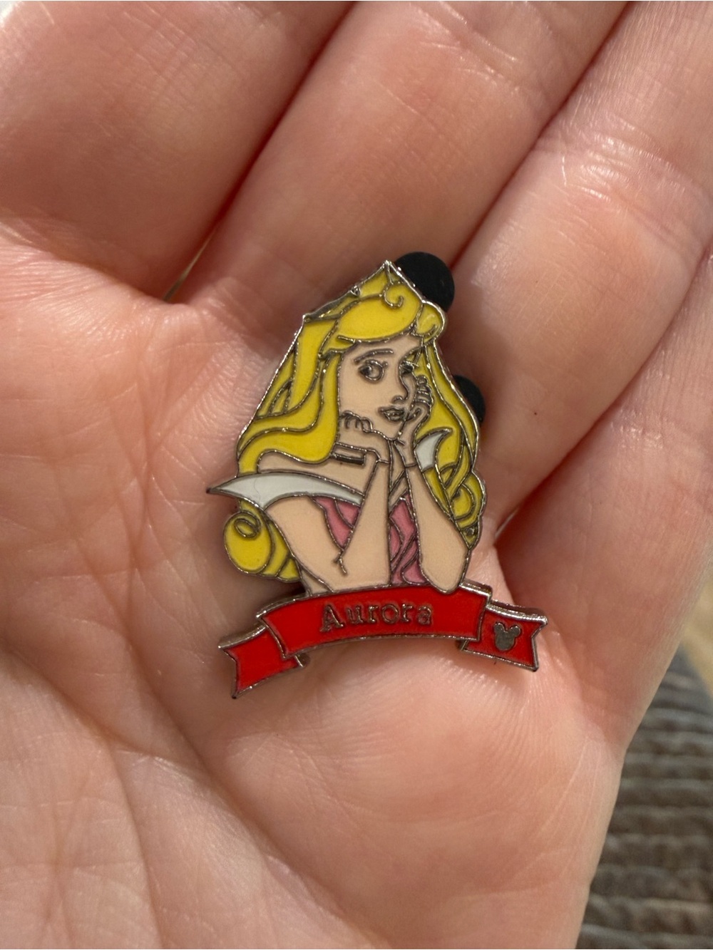 Aurora Enamel Pin - Yellow and Pink Disney Trading Pin Rubber Mickey Ear Backing